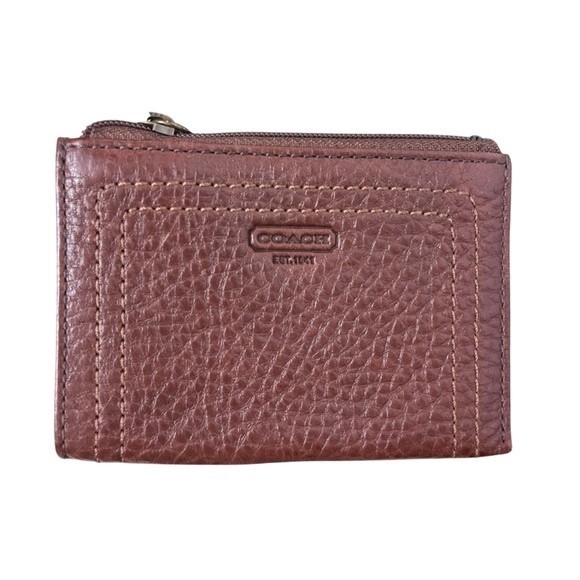 Coach Handbags - Coach Brown Pebbled Leather Card ID Holder Mini Wallet